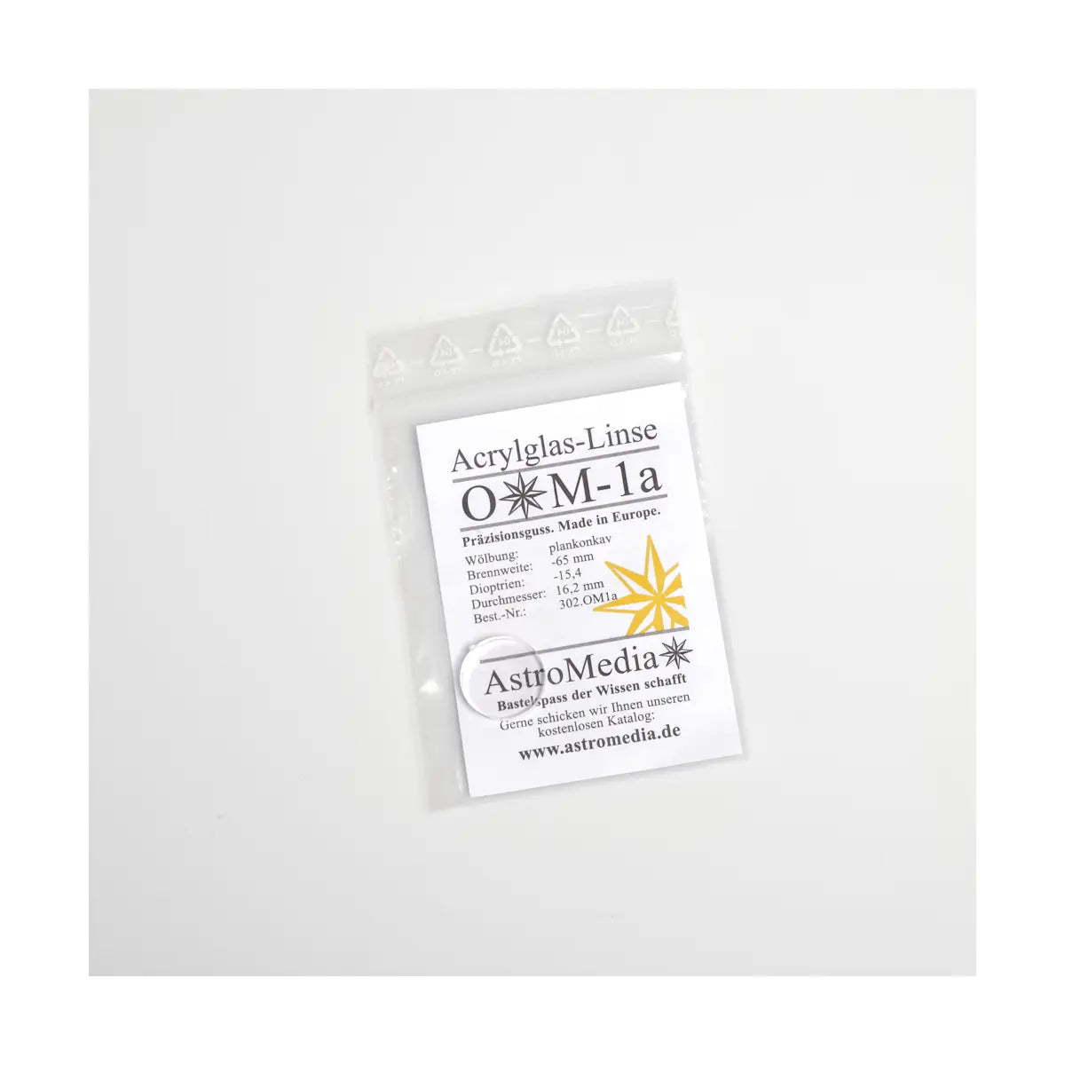 Acrylic Lens OM1a, f=-65 mm, D=16.2 mm