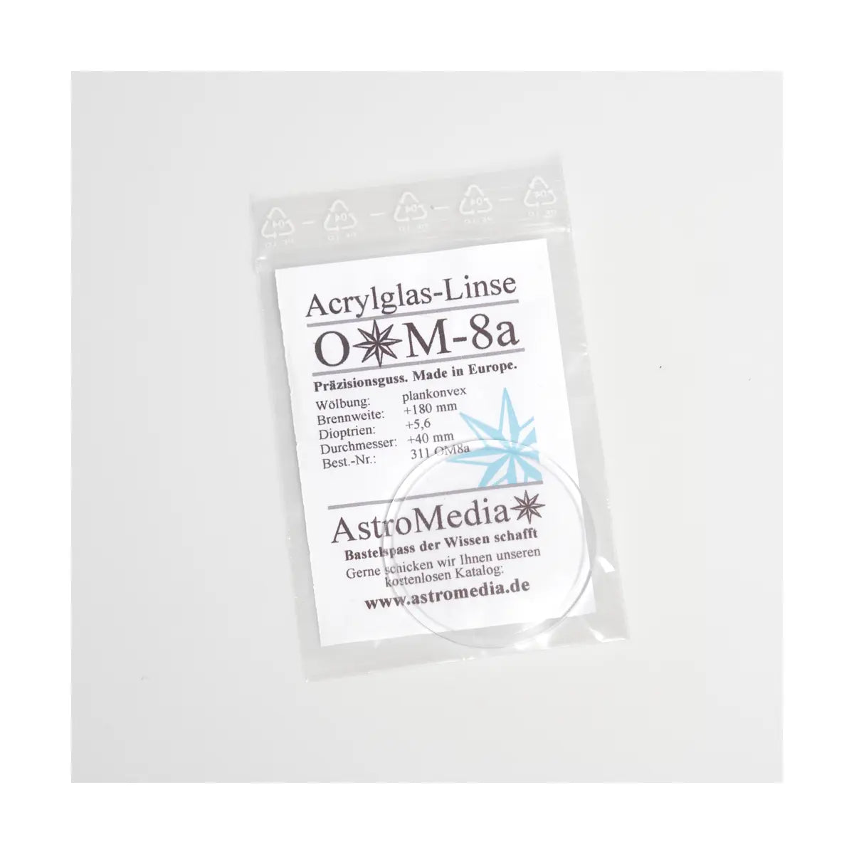 Acrylic Lens OM8a, f=180 mm, D=40 mm